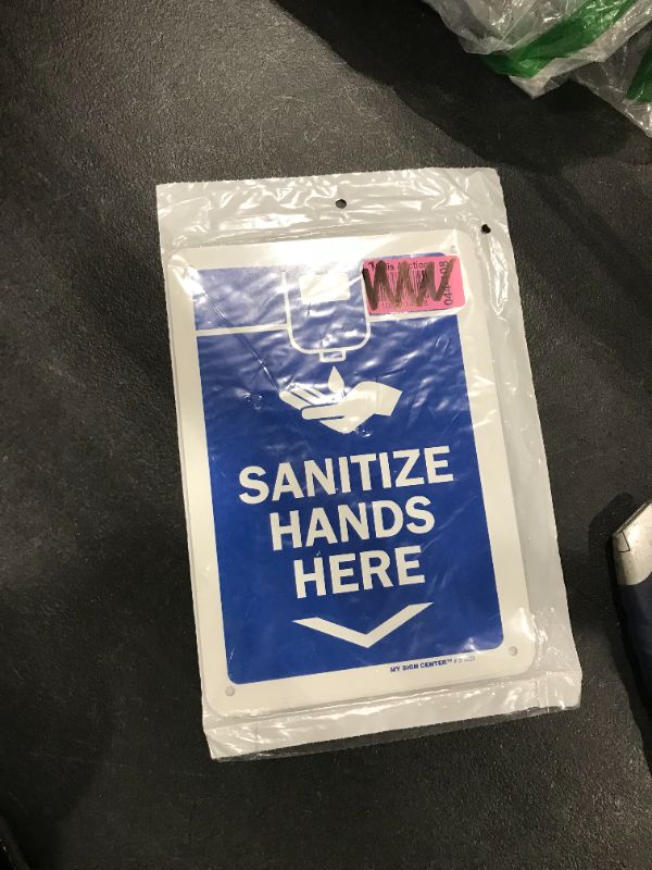 Photo 2 of 'Sanitize Hands Here' Sink Sign, Made Out of .040 Rust-Free Aluminum, Indoor/Outdoor Use, UV Protected and Fade-Resistant, 7" x 10" by My Sign Center