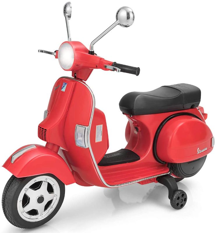 Photo 1 of HONEY JOY Ride On Motorcycle, 6V Battery Powered Vespa Scooter w/ Training Wheels, Headlight & Music, Foot Pedal, Key Switch, Electric Motorized Ride On Toy for Toddler Boys Girls Ages 3+ (Red) MINNIE MOUSE EDITION