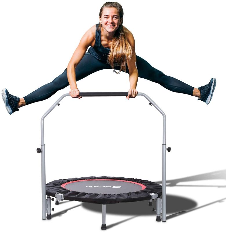 Photo 1 of BCAN 40 Foldable Mini Trampoline Fitness Rebounder with Adjustable Foam Handle Exercise Trampoline for Kids Adults IndoorGarden Workout Max Load 330lbs