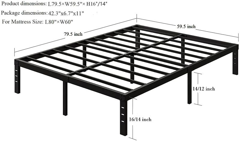 Photo 1 of COMASACH 16 Inch Bed Frames Queen Size 3500 lbs Heavy Duty Platform with Sturdy Metal Slats No Box Spring Needed Easy Assembly Under Bed Storage NoiseFree NonSlip Loose Hardware