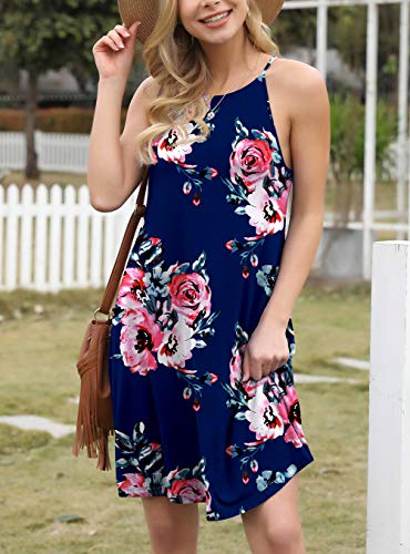 Photo 1 of Feiersi Womens Summer Sleepwear Pajama Dress Sleeveless Shift Dress Mini DressFloral Navy BlueXSmall