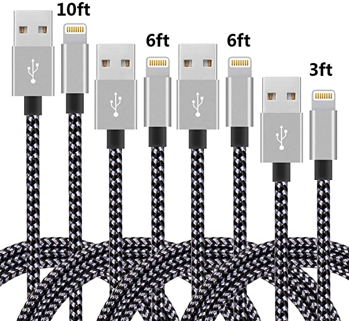 Photo 1 of 2PC LOT
4Pack3ft 6ft 6ft 10ft iPhone Lightning Cable Apple Certified Braided Nylon Fast Charger Cable Compatible iPhone Max XS XR 8 Plus 7 Plus 6s 5s 5c Air iPad Mini iPod BlackGray 
2PK 8 PCS TOTAL