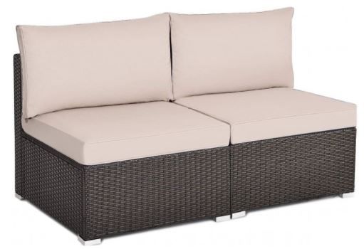 Photo 1 of 2 Pieces Patio Rattan Armless Sofa Set with 2 Cushions and 2 Pillows