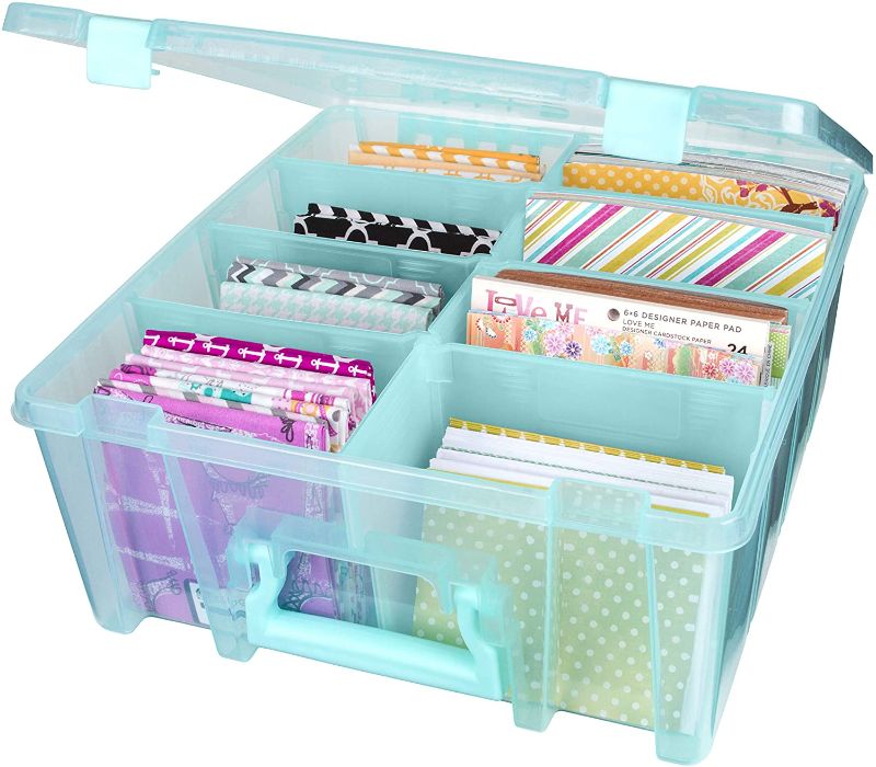 Photo 1 of ArtBin Super Satchel Double Deep Box W/Dividers-15.25"X14"X6.25" Aqua Mist