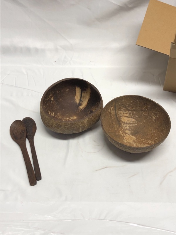 Photo 1 of 2 PACK NATURAL COCANUT BOWLS WITH SPOONS 