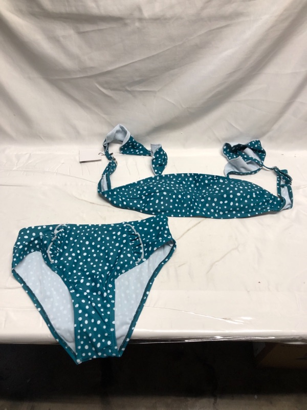 Photo 1 of WOMENS 2 PIECE GREEN POLKADOT SWIM SUIT SIZE SMALL