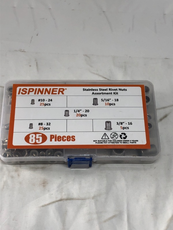 Photo 1 of 85 PIECE ISPIINER STAINLESS STEEL RIVET NUTS ASSORTMENT KIT 