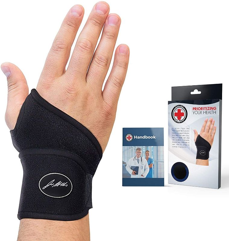 Photo 1 of Doctor Developed Copper Wrist Brace / Carpal Tunnel Wrist Brace / Wrist Support / Wrist Splint / Hand Brace -F.D.A. Class I Medical Device and Doctor Handbook -Night Support for Women and Men -Right and Left hands (Single)