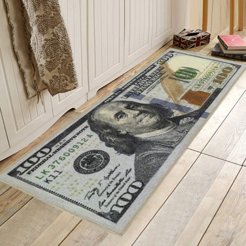 Photo 1 of 100 Dollar Bill Rug,URMAGIC 100 Dollar Bill Area Rug with Non-Slip Backing,100$ Bill Rug,Money Rug 100 Dollar Bill,100 Dollar Carpet,Water Absorption Money Printed Runner,3 Sizes,2 Patterns