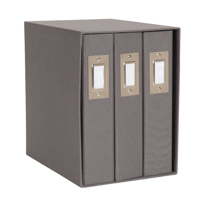 Photo 1 of DesignOvation Cydney Set of 3 Fabric Photo Albums in Display Box, Holds 4 x 6 or 5 x 7 Photos, Gray Linen