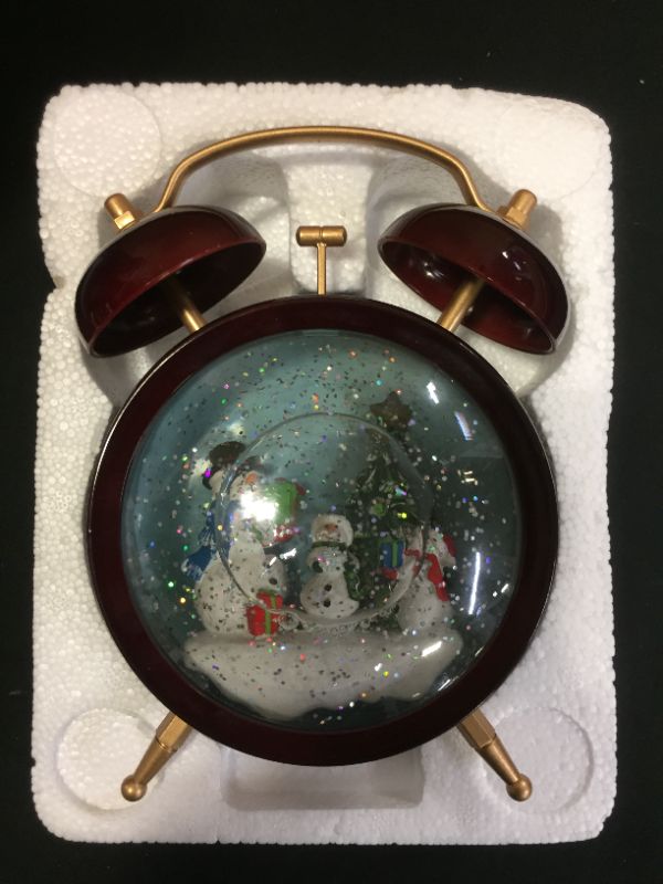 Photo 2 of Christmas Alarm Clock Style Glitter Snow Globe Snowman and Snowkids with Gifts and Christmas Tree Happy Holidays
