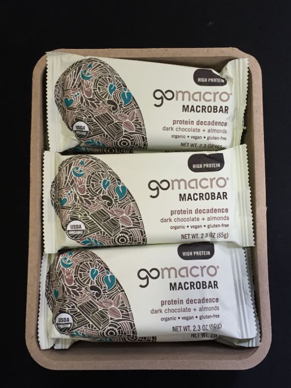 Photo 2 of GoMacro - Organic MacroBar Protein Decadence Bars Box Dark Chocolate + Almonds - 12 Bars EXP 9/2021