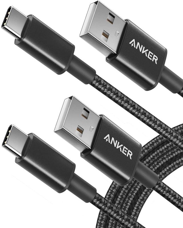 Photo 1 of USB C Cable, Anker [2-Pack, 6 ft] Type C Charger Premium Nylon USB Cable , USB A to Type C Charging Cable Fast Charge for Samsung Galaxy S10 S10+ / Note 8, LG V20 and Other USB C Charger (Black)
