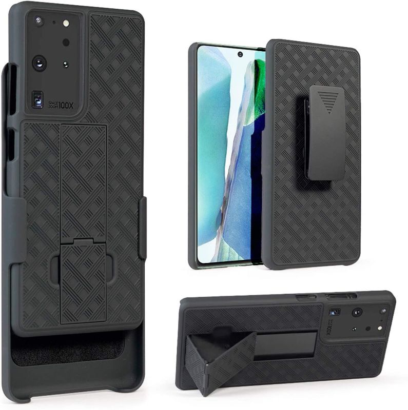 Photo 1 of HIDAHE Holster Case for Sumsung Galaxy S21 Ultra, Sumsung S21 Ultra Combo Shell Case for Men Boys with Built-in Kickstand + Swivel Belt Clip Holster for Galaxy S21 Ultra ONLY, Black 4PK
