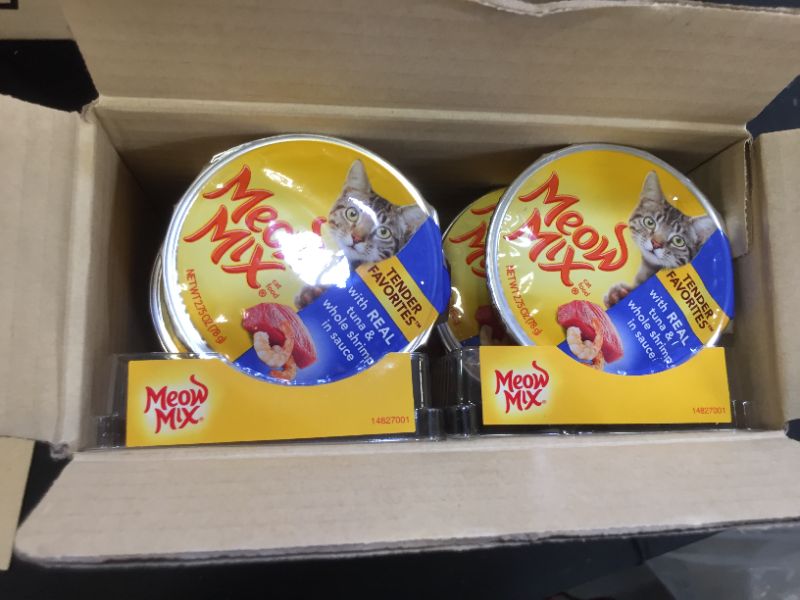 Photo 1 of Meow Mix Tender Favorites In Sauce Wet Cat Food with Tuna & Whole Shrimp - 2.75oz 12pk exp 9/2022