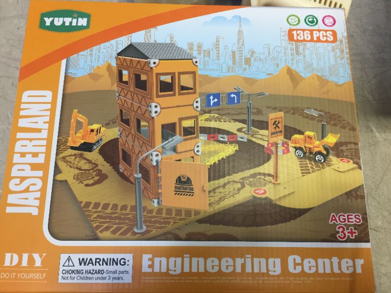 Photo 2 of 136PCS Construction Site Toy Vehicle Set, STEM Building Toys with Play Mat for Kids Boys, DIY Engineering Project Kits with Playmat