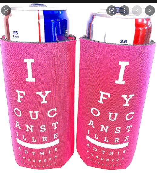 Photo 1 of 12 oz. Slim Beer Can Sleeves - Set of 2 Funny Eye Chart Coolies (PINK )