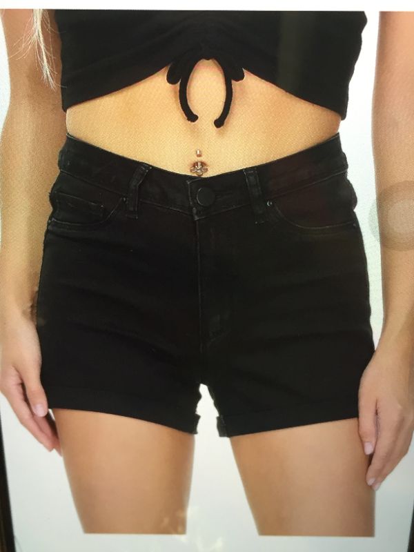 Photo 1 of NICEQ HIGH WAIST JEAN SHORTS FOR WOMEN CASUAL STRETCH SKINNY FOLDED HEM DENIM SHORTS BLACK ( MARKED AS XXL APPROX. SIZE LARGE 27 INCH WAIST)