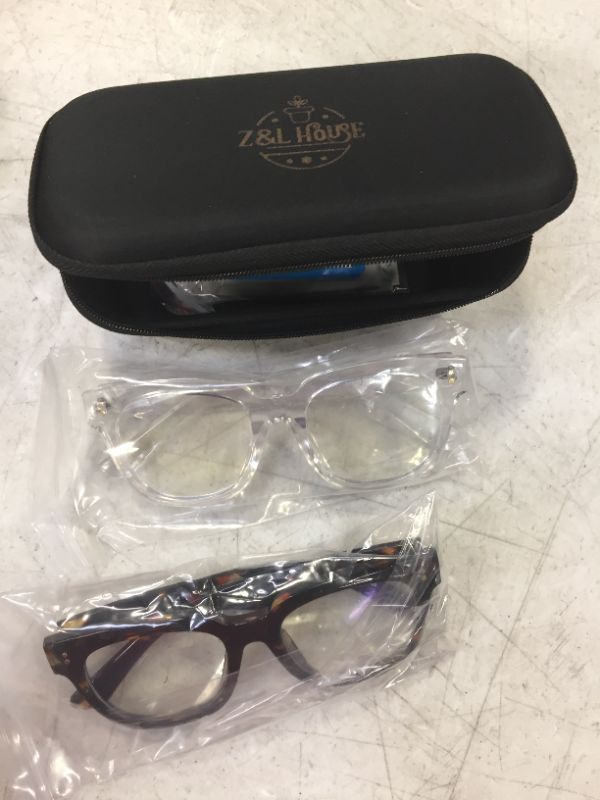 Photo 2 of Z&L HOUSE 2 Pack Lightweight Reading Retro Square Eyeglasses Frame Filter Blue Ray Computer Game UV Ray Filter Glasses for Men Women Anti Glare Blue Light Blocking Glasses
