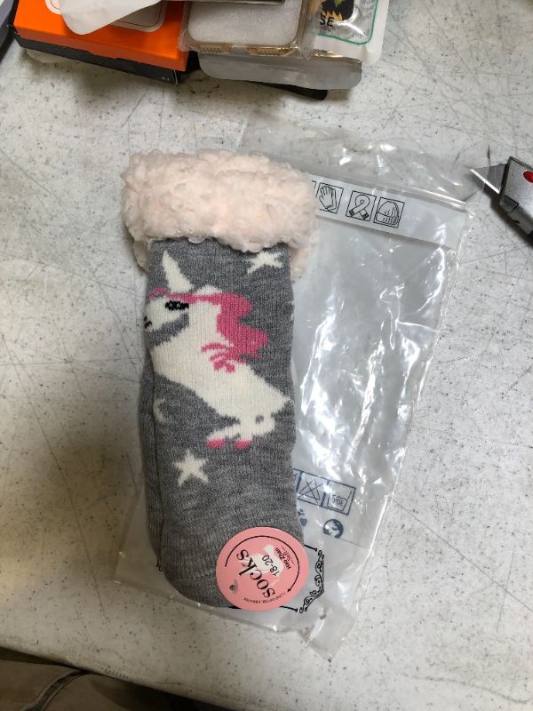 Photo 1 of Girl's Fuzzy unicorn socks sz L 