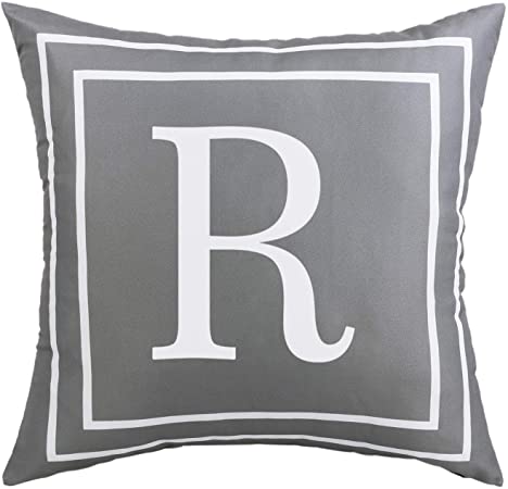 Photo 1 of 2 PK Fascidorm Gray Pillow Cover English Alphabet R Throw Pillow Case Modern Cushion Cover Square Pillowcase Decoration for Sofa Bed Chair Car 18 x 18 Inch
