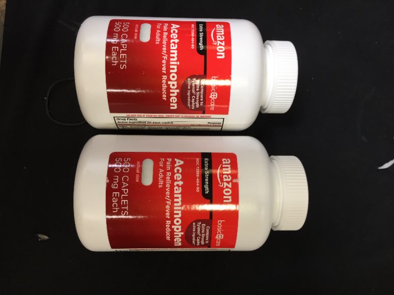 Photo 2 of Amazon Basic Care Acetaminophen Pain Reliever 500mg - 500 Caplets 2 PACK EXP NOV 2022
