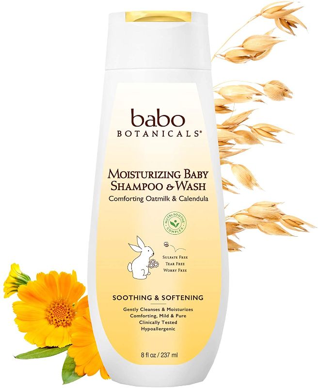 Photo 1 of  Babo Botanicals Moisturizing Plant-Based 2-in-1 Shampoo & Wash - with Organic Calendula & Oat Milk - For Babies, Kids & Adults with Sensitive or Dry Skin & Scalp - Hypoallergenic & Vegan - 8 fl. oz.
