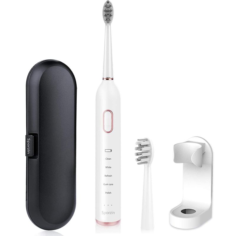 Photo 1 of Sporzin Adult Electric Toothbrush, 5 Modes 3 Intensities Electric Toothbrushes, IPX7 Waterproof Sonic Electric Toothbrush with Travel Case
