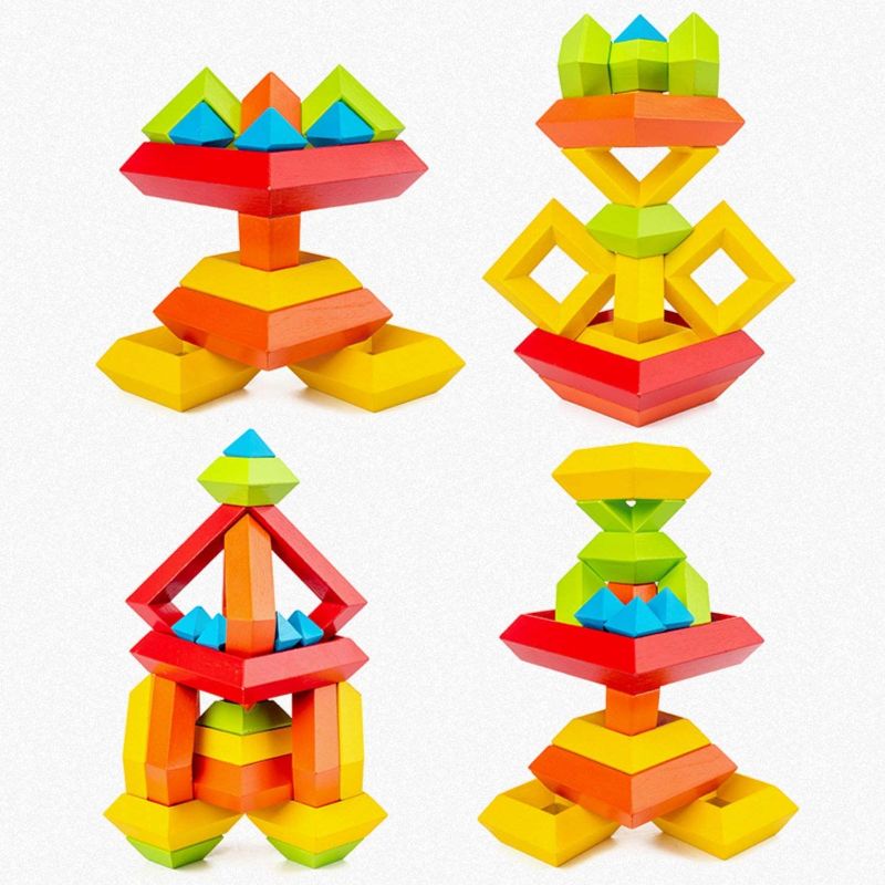 Photo 2 of Kids Square Building Block Toy Pyramid 3D Puzzle Toy Toddler Turret Nesting Block Rainbow Tower Stack Toy Speed Cube Set Tower Creative Early Education Baby Toys for Preschool Assembled 15PCS