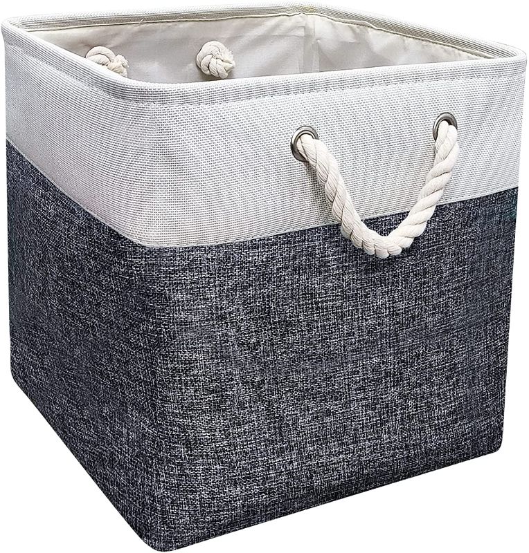 Photo 1 of Baskets for Organizing - Storage Cubes | Fabric Storage Bins Basket with Handles for Shelves | Collapsible Storage Box Organaztion Bins for Toy Blanket Clothes (White&Dark Grey 13L×13W×12.5H inch)