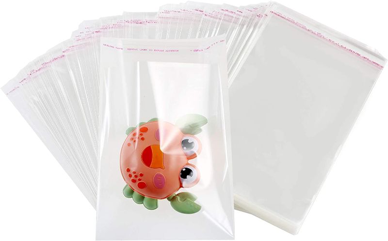 Photo 1 of 400 Pack 5" x 7" Thick Clear Cello Self Adhesive Seal Bags Durable Plastic Resealable Self-Sealing Poly Cellophane Bag Packaging Bakery Cookie Candy Card Gifts OPP Bags