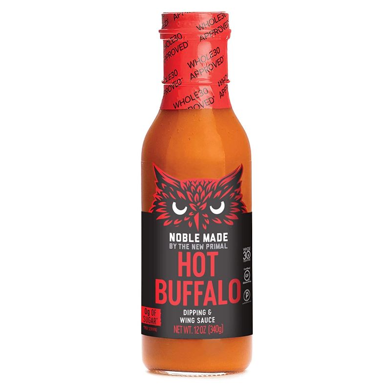 Photo 1 of 4 PACK - Noble Made by The New Primal, Hot Buffalo Dipping & Wing Sauce, Whole30 Approved, Paleo, Keto, Vegan, Gluten and Dairy Free, Sugar and Soy Free, Low Carb and Calorie, Spicy Flavor, 12 Oz Glass Bottle