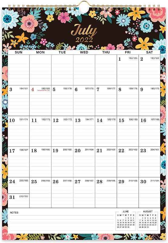 Photo 1 of 2 PACK - 2022-2023 Wall Calendar - 18 Monthly Wall Calendar with Thick Paper, July 2022 - Dec 2023, 12" x 17", Large Blocks with Julian Dates, Twin-Wire Binding, Hanging Hook, Perfect for Home & Office Planning