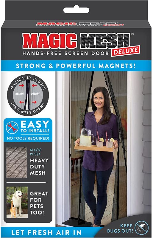 Photo 1 of Magic Mesh Deluxe- Black- Hands Free Magnetic Screen Door, Mesh Curtain Keeps Bugs Out, Frame Hook & Loop, Hands Free, Pet & Kid Friendly- Fits Doors up to 39 x 83 Inches
