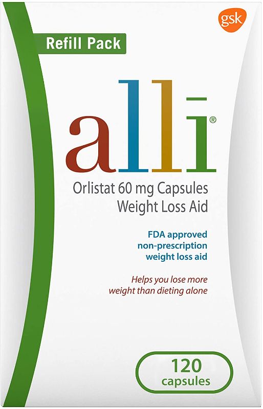 Photo 1 of alli Weight Loss Diet Pills, Orlistat 60 mg Capsules, Non Prescription Weight Loss Aid, 120 Count Refill Pack
best by 02/2022