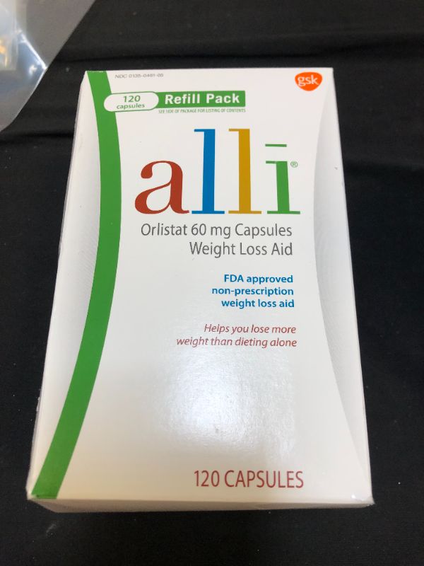 Photo 2 of alli Weight Loss Diet Pills, Orlistat 60 mg Capsules, Non Prescription Weight Loss Aid, 120 Count Refill Pack
best by 02/2022