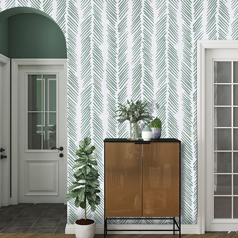 Photo 1 of 2 PACK Green Peel and Stick Wallpaper17.71" X 118" Herringbone Vinyl Self Adhesive Modern Wallpaper Textured Wallpaper for Home Decoration Old Furniture Renovation
