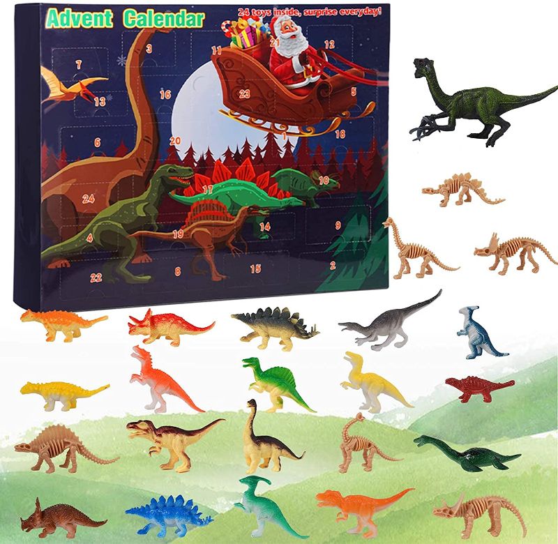 Photo 2 of Advent Calendar 2021 Kids 24 Dinosaur Countdown to Christmas Holiday Set Figurine Xmas Décor for Boys Girls Toddler Teens
