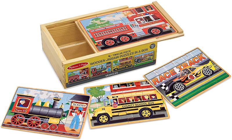 Photo 1 of Melissa & Doug Vehicles 4-in-1 Wooden Jigsaw Puzzles in a Storage Box (48 pcs)