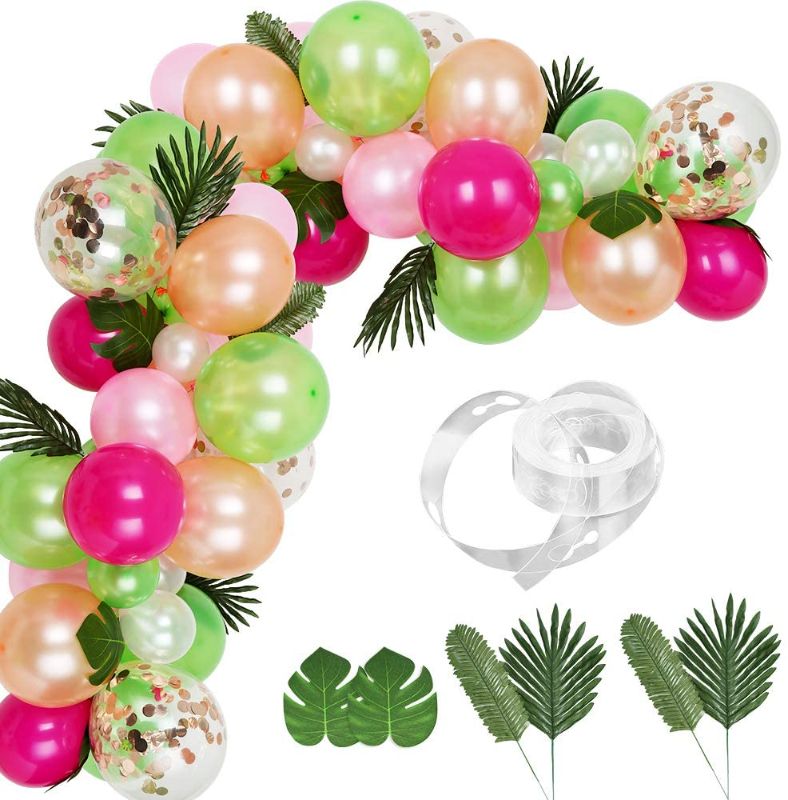 Photo 1 of Auihiay 83 Pieces Tropical Balloons Garland Kit DIY Luau Balloon Arch Garland with Tropical Leaf and Balloon Strip for Tropical Theme Birthday Party Baby Shower