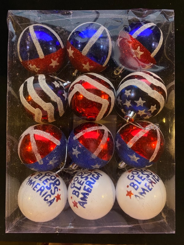 Photo 1 of 4th of July Hanging Decorations, 12 Pcs Patriotic Theme Hanging Ball Ornaments for Independence Day Veterans Day Party Supplies Tree Decorations