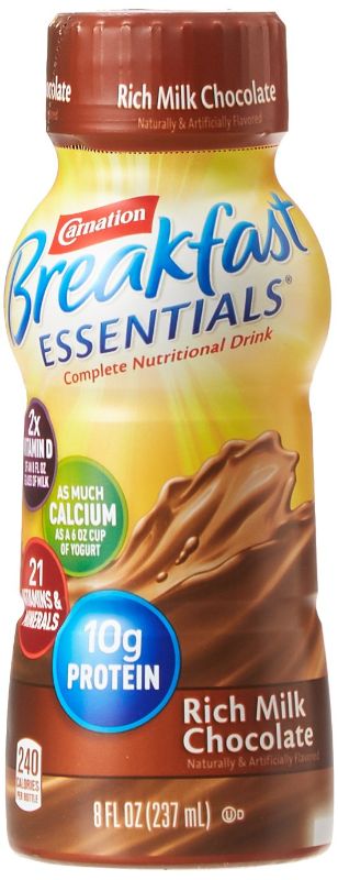 Photo 1 of Carnation Breakfast Essentials Ready-to-Drink, Rich Milk Chocolate, 8 fl oz Bottle, 24 Pack