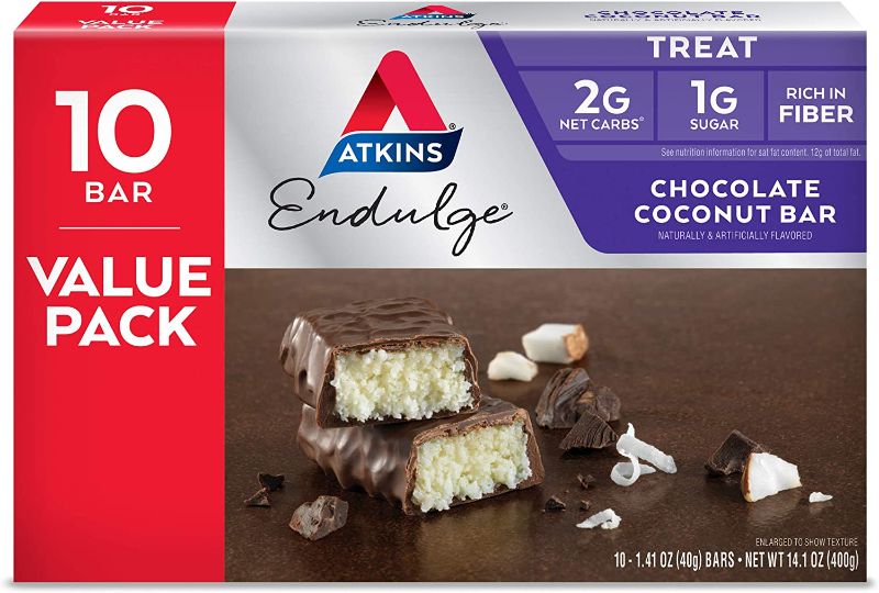 Photo 1 of Atkins Endulge Treat Chocolate Coconut Bar. Rich Coconut & Decadent Chocolate. Keto-Friendly. Value Pack (10 Bars)