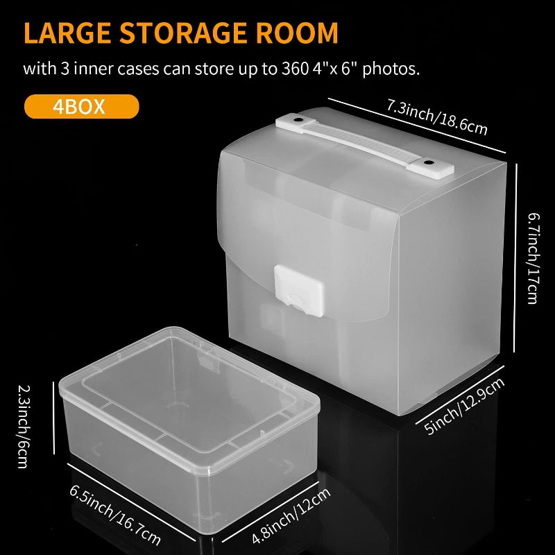 Photo 1 of Extra Large Photo Storage Boxes Organizer Set, 3 Inner Photo Cases Stores Up to 360 4" x 6" Photos, Clear Plastic Storage Craft Keeper with Handle Containers for Cards, Pens, Stickers, Stamps (White)