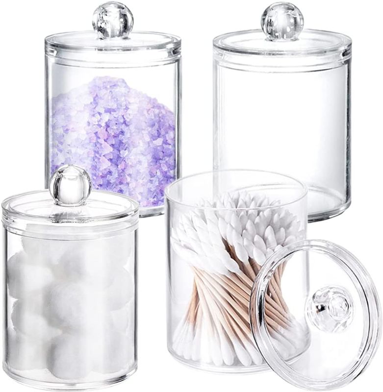 Photo 1 of 
Ntuugn 4 PCS 10 Oz Plastic Cotton Swab Ball Pad Holders,Bathroom Storage Canisters,Clear Plastic Acrylic Jar for Cotton Ball,Cotton Swab,Floss Bow,Makeup Brush