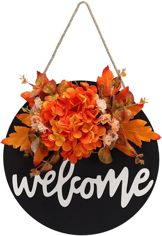 Photo 1 of Fall Wreaths for Front Door,Fall Welcome Sign for Front Door Front Door Welcome Sign Wreath, Fall Wreaths Farmhouse Front Porch Decor, Rustic Home Sign Decorations Outdoor Hangers-182