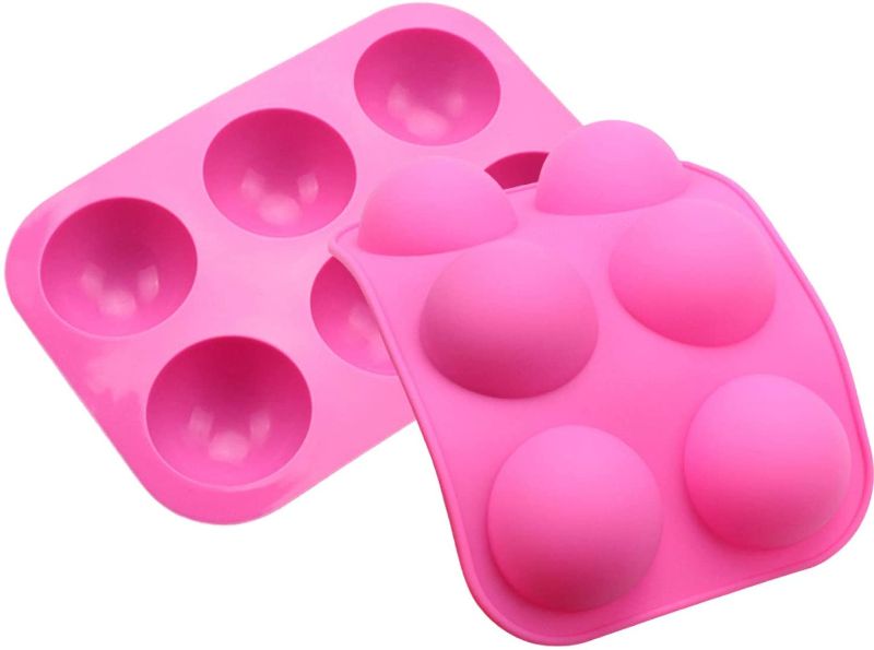 Photo 1 of 2PCS Chocolate Bomb Mold, 6-Cavity Semi Sphere Baking Silicone Molds for Chocolate Bombs with Marshmallows, Pudding, Cake,Chocolate Desserts, Ice Cream Bombes Dome Mousse (Pink)