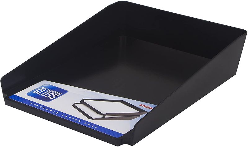 Photo 1 of Storex Modern Gloss Letter Tray, 10 x 2.8 x 12.2 Inches, Black, 1 Count (00145A04C)