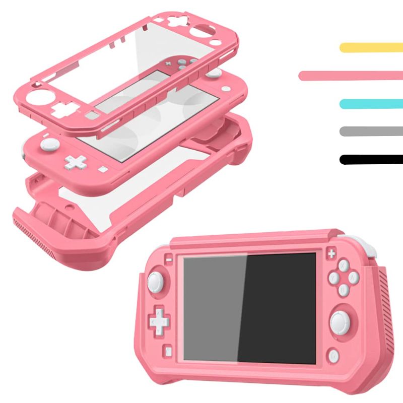 Photo 1 of Case for Nintendo Switch Lite Protective Case Cover Skin Accessories - Grip Cover with Built-in PC Screen Protector - Split Cover TPU+PC Case with Anti-Scratch and Shock-Absorption - Coral