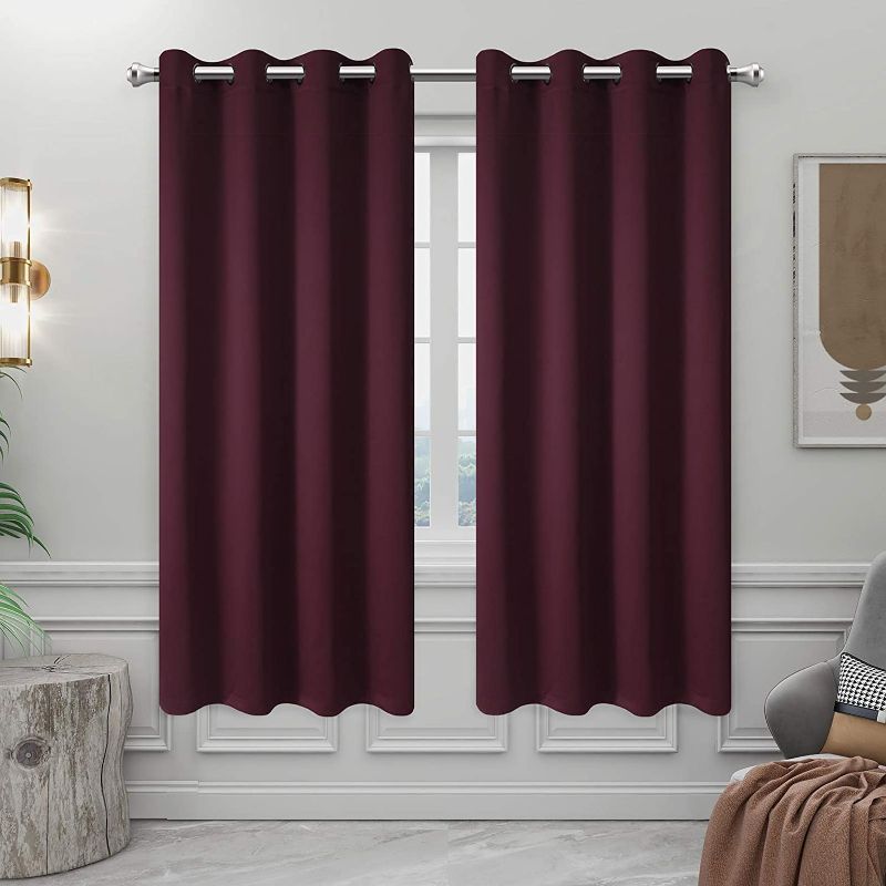 Photo 1 of BESPIN Blackout Curtains Solid Thermal Insulated Grommet Room Darkening Window Treatment for Bedroom/Living Room 2 Panels (Burgundy Red, 52Wx84L)